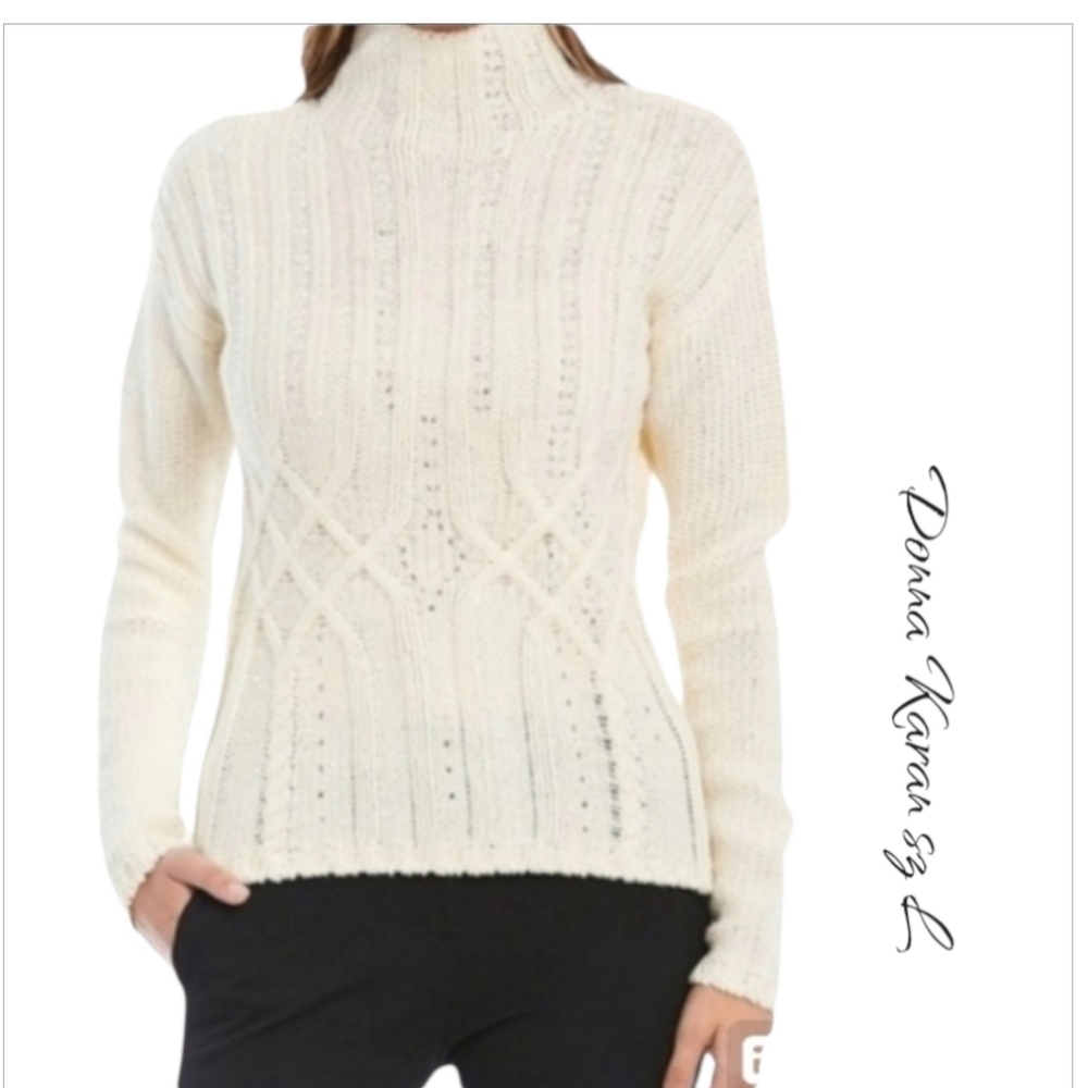 NWT Donna Karan Off White Cable Knit Sweater sz L